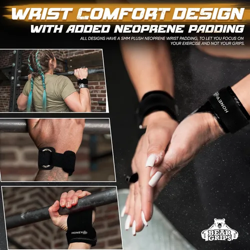 Vista 6 de Bear Grips Empuñaduras de dos agujeros, agarres de tres agujeros, empuñaduras sin agujeros, puños WOD para hombres y mujeres. Agarres de manos