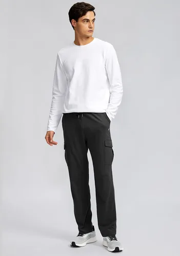 Vista 6 de Pudolla Pantalones deportivos de algodón para hombre con bolsillos tipo cargo, parte inferior abierta, pantalones de yoga para hombre, pantalones