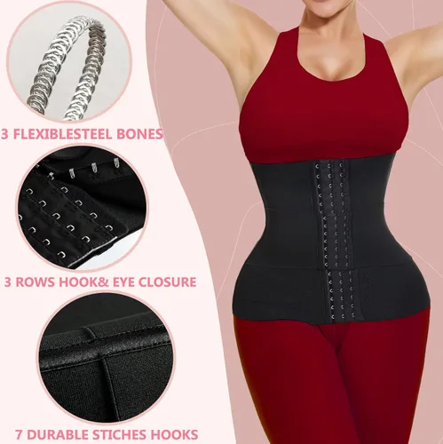 Vista 2 de VUNMUN - Corsé de entrenamiento de cintura para mujer, faja ajustable para entrenamiento de reloj de arena, moldeador de cuerpo, Negro