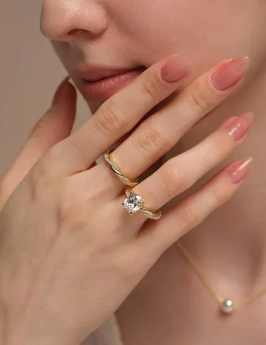 Vista 3 de Juego de anillos de compromiso de 3 quilates para mujer, anillos de circonita cúbica de corte ovalado, banda de boda, conjunto de pavé infinito