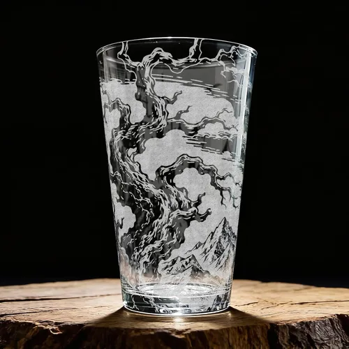 Vista 4 de Dracula's Castle - Vaso de cerveza grabado, 16 onzas, regalo de vaso de cerveza de vampiro
