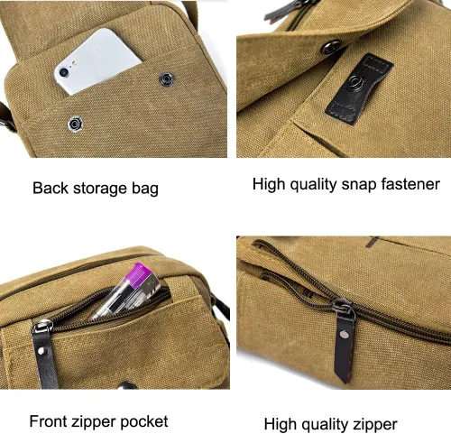 Vista 6 de MosaiRudo Bolsa de mensajero pequeña de lona para hombre, bolsa de hombro casual para hombres y mujeres, bolsa de transporte de viaje, bolsa