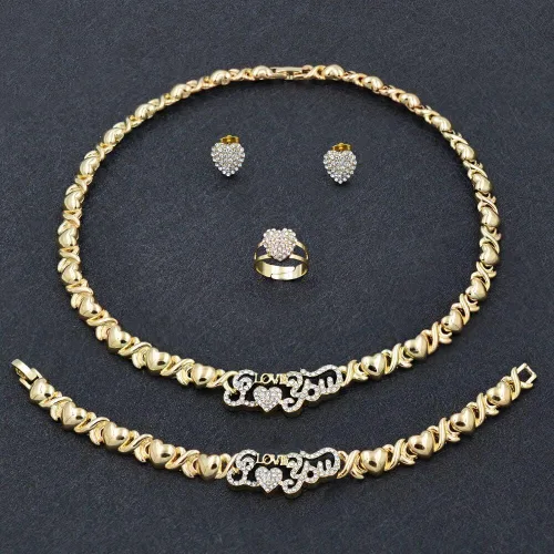 Vista 4 de Giffor Colección de collares de amor rellenos de oro de 14 quilates, juego de joyas para dama de honor, boda, joyería de mujer, aretes, pulseras