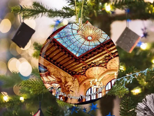 Vista 2 de España Cataluña Sala de Conciertos Barcelona Adornos de Navidad para árbol Colgante de cerámica Adorno de doble cara Decoración Regalos de Navidad