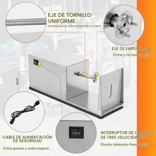 Vista 4 de CGOLDENWALL Cortadora eléctrica de papas con brochetas de bambú gratis de acero inoxidable, cortadora de papas torcida automática de acero