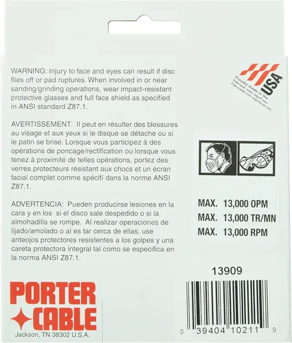 Vista 3 de PORTER-CABLE Almohadilla de gancho y bucle para lijadora modelo 333VS, 5 u 8 agujeros (13909)
