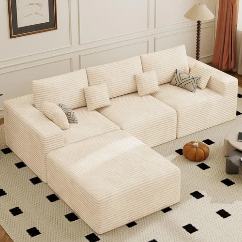 Vista 15 de Sofá modular de 146 pulgadas, sofás de nube convertibles en forma de U para sala de estar con otomana, juego de sofá de pana de 6 plazas sin hueso