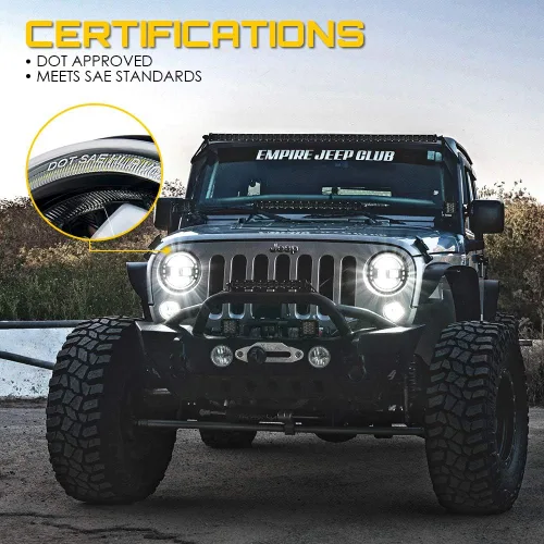 Vista 4 de Xprite Faros LED redondos de 7" compatibles con Jeep Wrangler JK JKU LJ CJ TJ 1997-2018, Hummer H1 H2, faros con anillo de halo aprobados por DOT