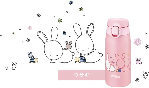 Vista 4 de TIGER MCT-A035P Tiger Water Bottle, 11.8 fl oz (350 ml), Kameichido Mug, Stainless Steel Bottle, One-touch, Lightweight, Rabbit