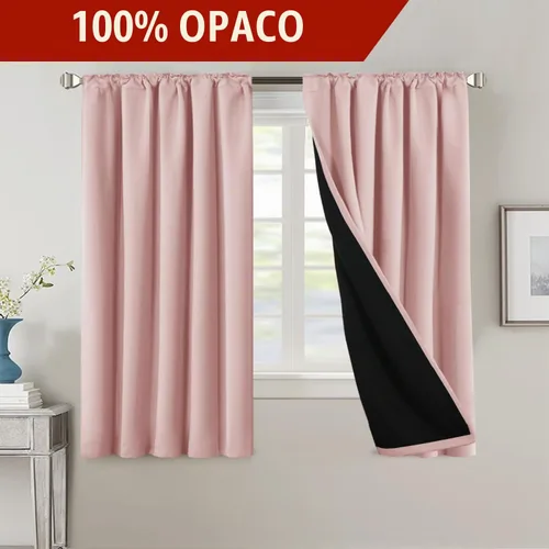 Vista 2 de H.VERSAILTEX Cortinas 100% opacas para dormitorio con forro negro, cortinas de oscurecimiento de habitación completa, con aislamiento térmico Rosa