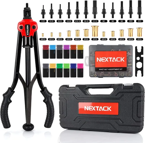 Vista 10 de NEXTACK Kit de herramientas de tuerca remachable con una broca escalonada y 80 Nutserts para espacio reducido, juego de herramientas Rivnut de 8