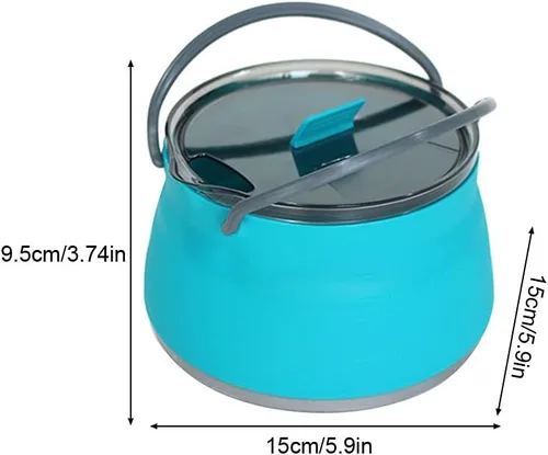 Vista 3 de Cacerola plegable, utensilios de cocina para campamento, senderismo, silicona plegable, hervidor de agua con tapa, utensilios de cocina, viaje, Azul