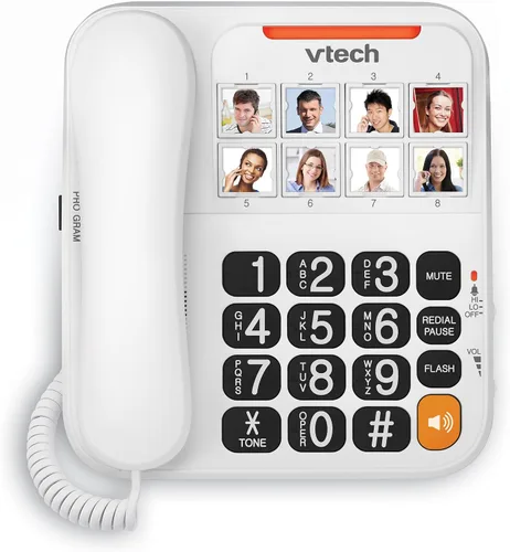 Vista 14 de Teléfono con cable VTech SN1107 con botones sobredimensionados de alto contraste, dígitos parlantes para personas mayores, marcación rápida de 10