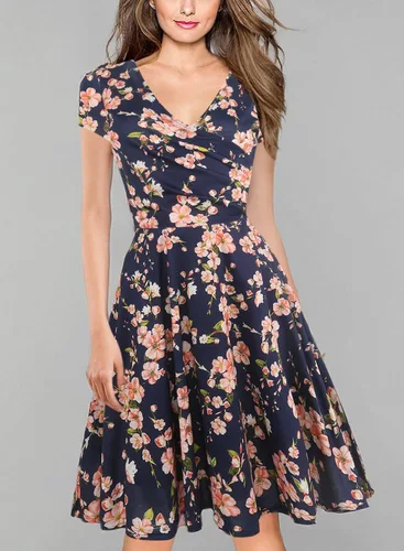 Vista 6 de oxiuly Women's Cap Sleeve Summer Casual Dresses V-Neck Floral Vacation Party Dress OX233