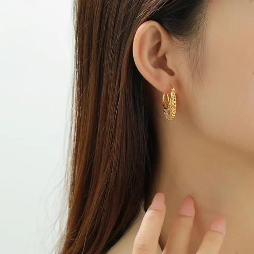 Vista 7 de Aretes de aro de oro de filigrana, aretes pequeños vintage para mujer