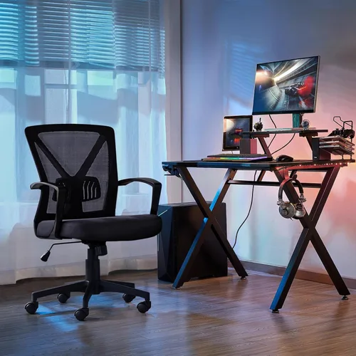 Vista 9 de Topeakmart Escritorio giratorio de oficina ergonómico de malla ajustable soporte lumbar para computadora, respaldo medio, reposabrazos
