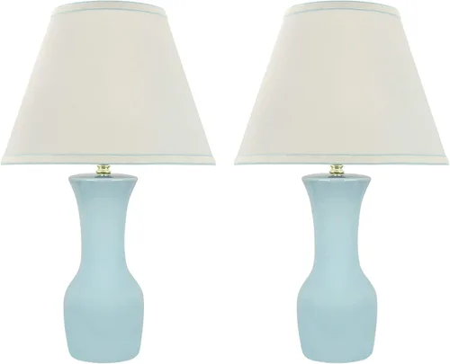 Vista 6 de Aspen Creative 40208-12, paquete de dos, mesa de cerámica de transición de 21 pulgadas de alto, pantalla de lámpara con forma de imperio de tapa