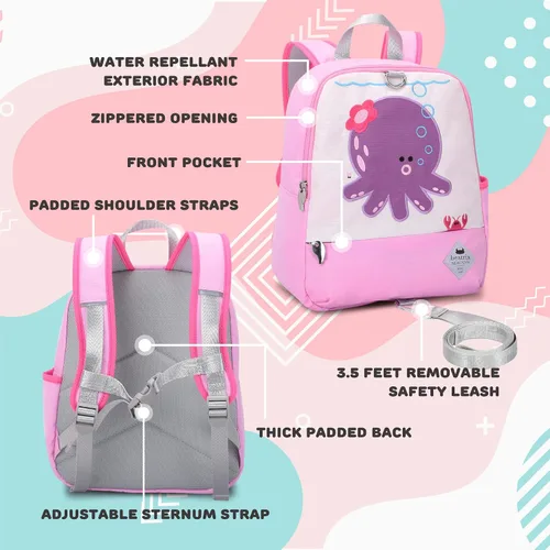 Vista 3 de BEATRIX NEW YORK - Mochila de 11 pulgadas con correa extraíble para niñas y niños, ideal para preescolar y jardín de infantes, Rosa-Pulpo, 24 x 11 x