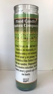 Vista 3 de San Ignacio de Loyola - Vela de cristal de 7 días - Verde - Minimalista - Religiosa - Larga quema