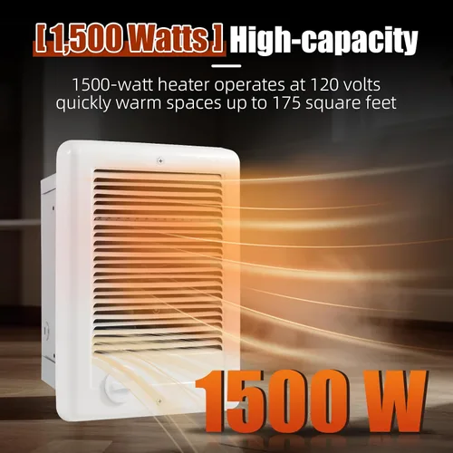 Vista 2 de Calentador eléctrico de pared CSC151TW unidad completa, calentador eléctrico montado en la pared para uso en interiores, 1500 vatios, 5120 BTU, 120