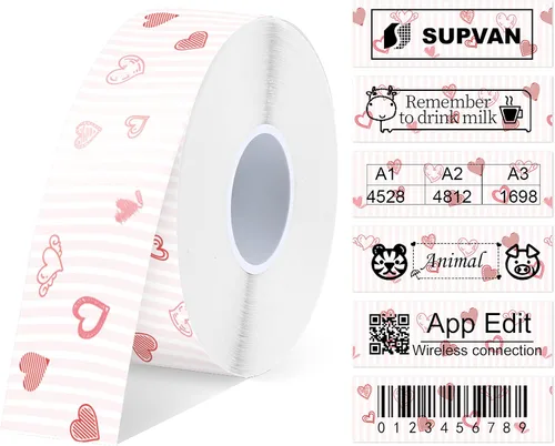Vista 9 de SUPVAN E10 y E11 Cinta para Fabricante de Etiquetas, 15 mm × 6 m Cinta de etiquetas térmicas laminadas continuas genuinas, resistentes al agua y al