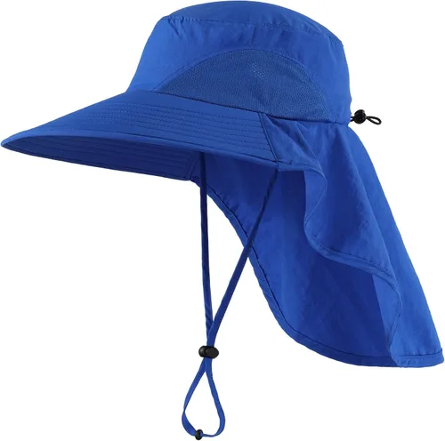 Vista 9 de Home Prefer Sombrero de sol para exteriores UPF50+ Sombrero de pesca de malla de ala ancha con solapa para el cuello Azul aguamarina