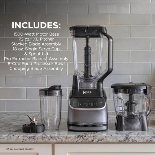 Vista 9 de Ninja UltraCrush Pro Sistema de cocina, 1500 W, licuadora de 72 onzas, plata, BP401