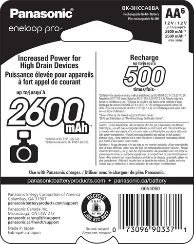 Vista 2 de Eneloop Panasonic BK-3HCCA6BA pro AA Baterías recargables precargadas Ni-MH de alta capacidad, paquete de 6
