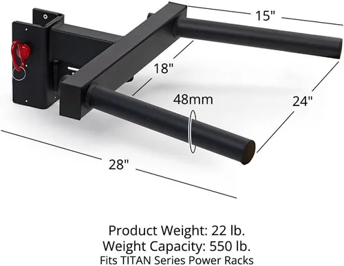 Vista 2 de Titan Fitness - Barra de inmersión en Y para bastidores de potencia de la serie TITAN, accesorio de inmersión montado en rack, capacidad de 550