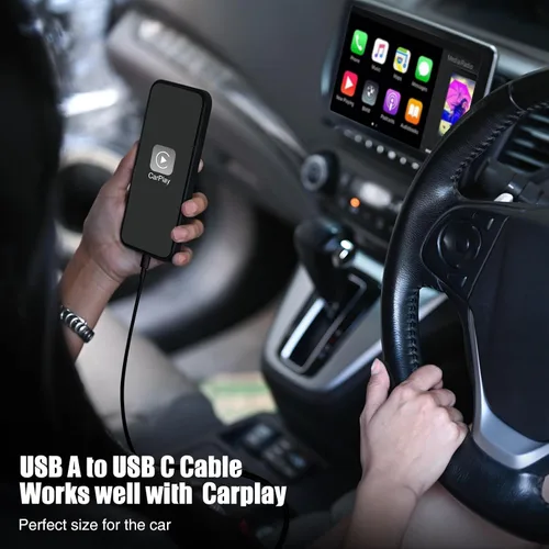 Vista 2 de Paquete de 3 cables negros [3.3 pies+3.3 pies + 6 pies] USB A a USB C, cable USB a USB C Carplay para iPhone 16 15 Pro Plus Pro Max, para iPad