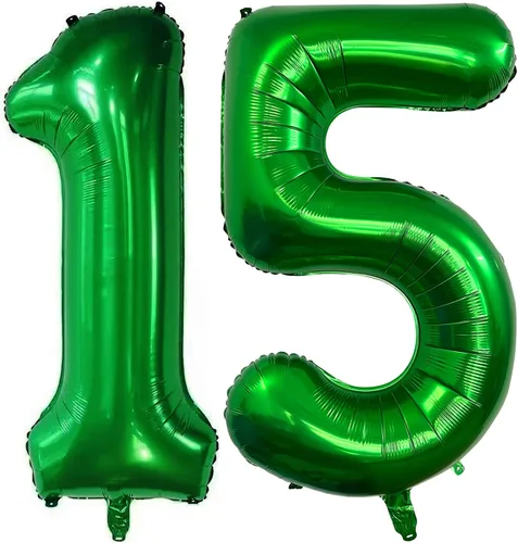 Vista 17 de Globos de color verde oscuro con el número 10 de 40 pulgadas, globos de helio de papel de aluminio de 10 pulgadas para decoración de eventos de 10º