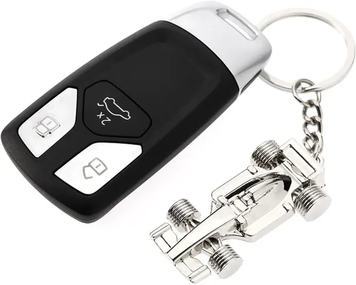 Vista 2 de Create Idea 2 llaveros de coche de carreras F1 de metal Fórmula 1, llavero de coche de carreras, bolso de mano, regalo especial para cumpleaños