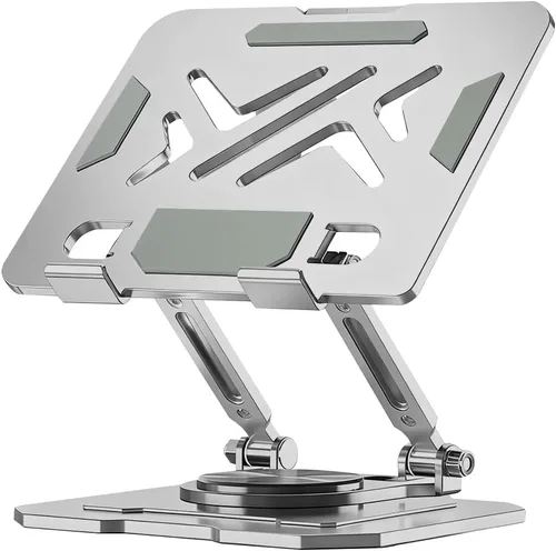 Vista 5 de Soporte para laptop, soporte para computadora portátil para escritorio con base giratoria de 360° Plateado