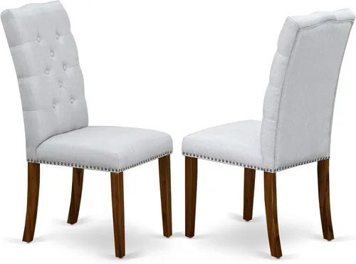 Vista 12 de East West Furniture ELP3T16 Elsa Parson - Juego de 2 sillas de comedor tapizadas de tela de lino color caqui oscuro con ribete de cabeza de clavo