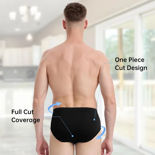 Vista 4 de BAMBOO COOL Men's Underwear Briefs No-Roll Waistband Underwear Breathable Briefs with 3D Pouch Tagless Panties for Men Negro (paquete de 3)