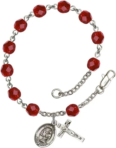 Vista 37 de Pulsera de rosario de cuentas del mes de nacimiento de julio con dije pequeño de San Patrón, 7 1/2 pulgadas