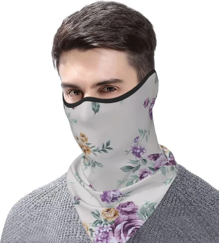 Vista 6 de Bufanda con estampado de flores moradas y rosas, protección UV, pasamontañas, resistente al viento, bandana para deportes al aire libre, cubierta