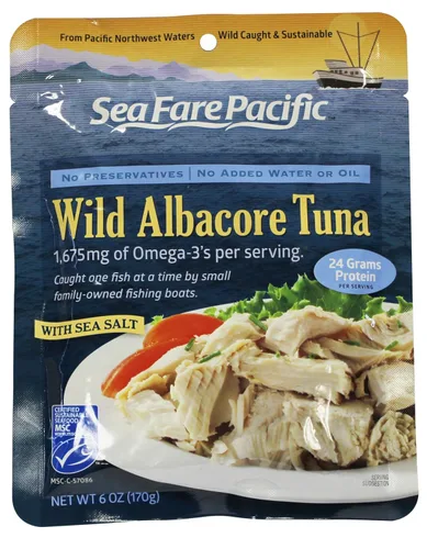 Vista 4 de Sea Fare Pacific Wild Caught Albacore Tuna, bolsa naturalmente sin sal, 6 onzas (paquete de 12)