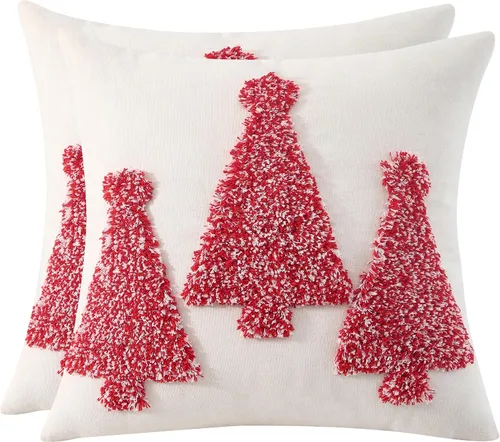 Vista 13 de Juego de 2 fundas de almohada acolchadas de Navidad de 20 x 20 pulgadas, árbol de Navidad rojo con copo de nieve, funda de almohada para fiesta