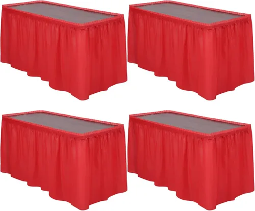 Vista 14 de TURSTIN 2 faldas de mesa de plástico negro de 14 x 29 pies para mesas rectangulares, mantel ajustable, mantel desechable para fiestas de cumpleaños