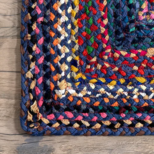 Vista 9 de nuLOOM Tammara - Alfombra bohemia trenzada a mano, algodón, hecha a mano, ecológica, colorida, roja, azul, rosa, amarillo Nuloom Tammara Ombre 2