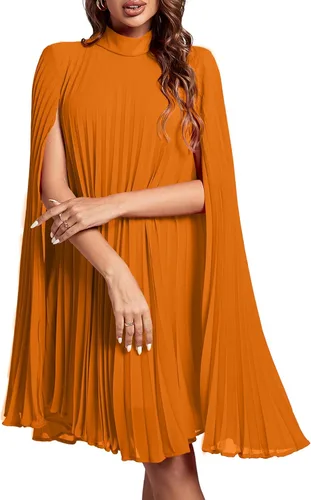 Vista 27 de Rooscier Vestido midi de fiesta plisado con cuello alto falso y espalda abierta para mujer