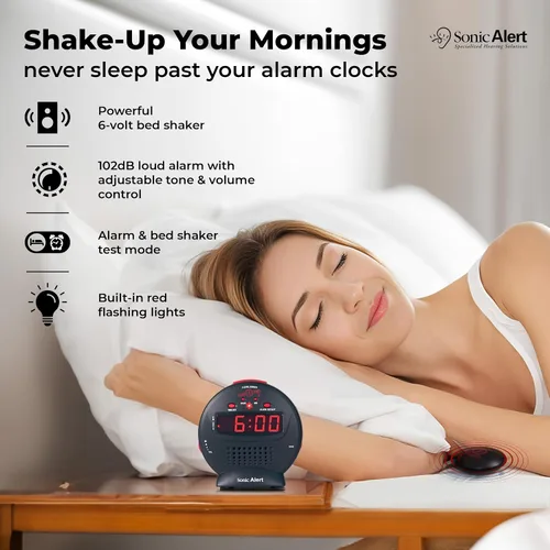 Vista 8 de Despertador Sonic Alert SBJ525ss Sonic Bomb Jr., negro/rojo