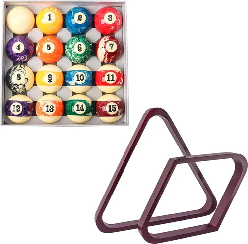Vista 10 de GSE 2-1/4" Standard Pool Balls Set with Solid Wood Billiard Ball Racks Set Bolas de estilo mármol oscuro