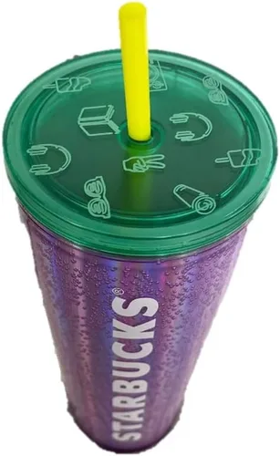 Vista 6 de Starbucks Vaso de vaso frío Venti 24 oz Verano 2022 (Emoji de burbujas moradas)