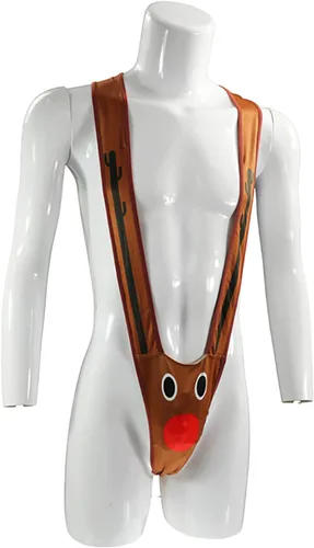 Vista 4 de CHICTRY Ropa interior novedosa de disfraz de reno M para hombre para bromas y bromas de Navidad