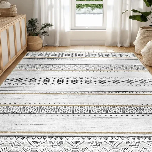 Vista 34 de BESTSWEETIE Alfombras de área de 2 x 3 pies para sala de estar, lavables, marroquíes, rústicas, geométricas neutrales, de pelo bajo