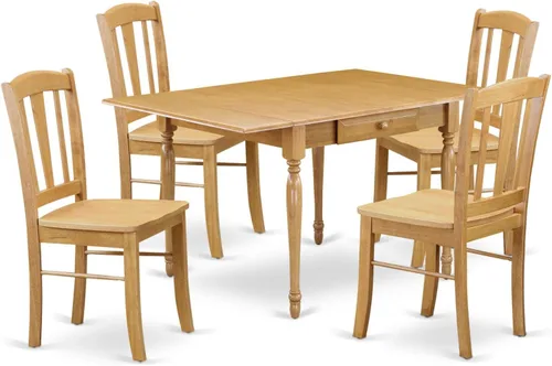 Vista 5 de East West Furniture MZDL3-OAK-W - Juego de mesa de cocina de 3 piezas para espacios pequeños que contiene una mesa de comedor rectangular con gotas