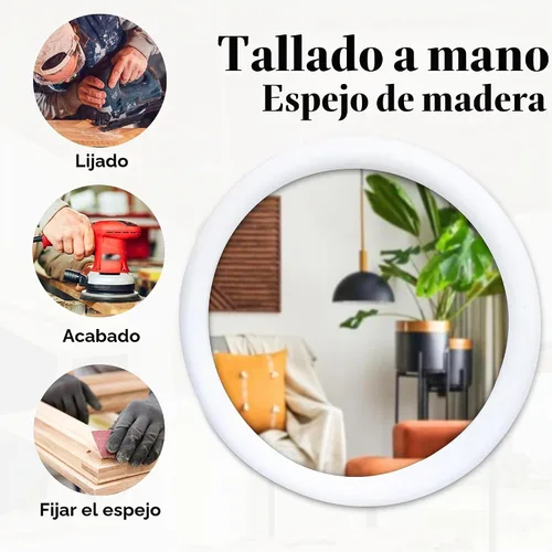 Vista 4 de Espejo de pared, espejo de tocador con marco de madera maciza, espejo de pared decorativo de granja para baño, dormitorio, sala de estar y entrada