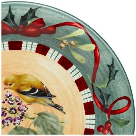 Vista 2 de Lenox Winter Greetings Everyday - Plato llano de gres, jilguero